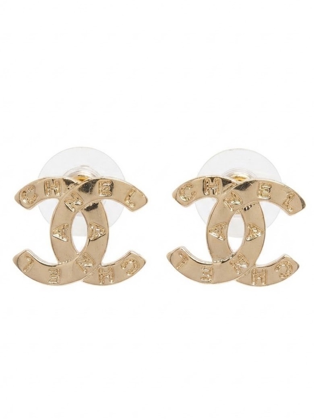 Gold Tine Interlocking Letter C Stud Earrings